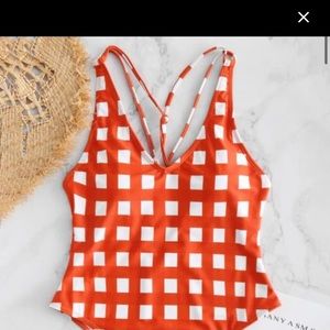 Gingham Caged High Cut Swimsuit